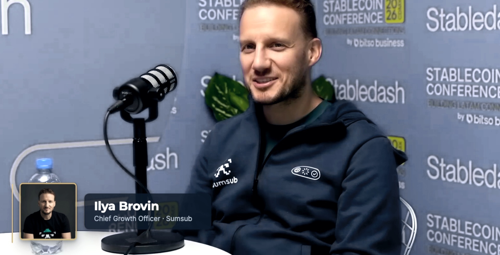 Guest lower-third graphic identifying Ilya Brovin, Chief Growth Officer at Sumsub, during an interview